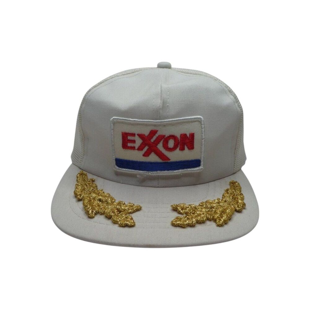 Vintage Headwear White Exxon Snapback Cap Trucker Hat Made in‎ Korea